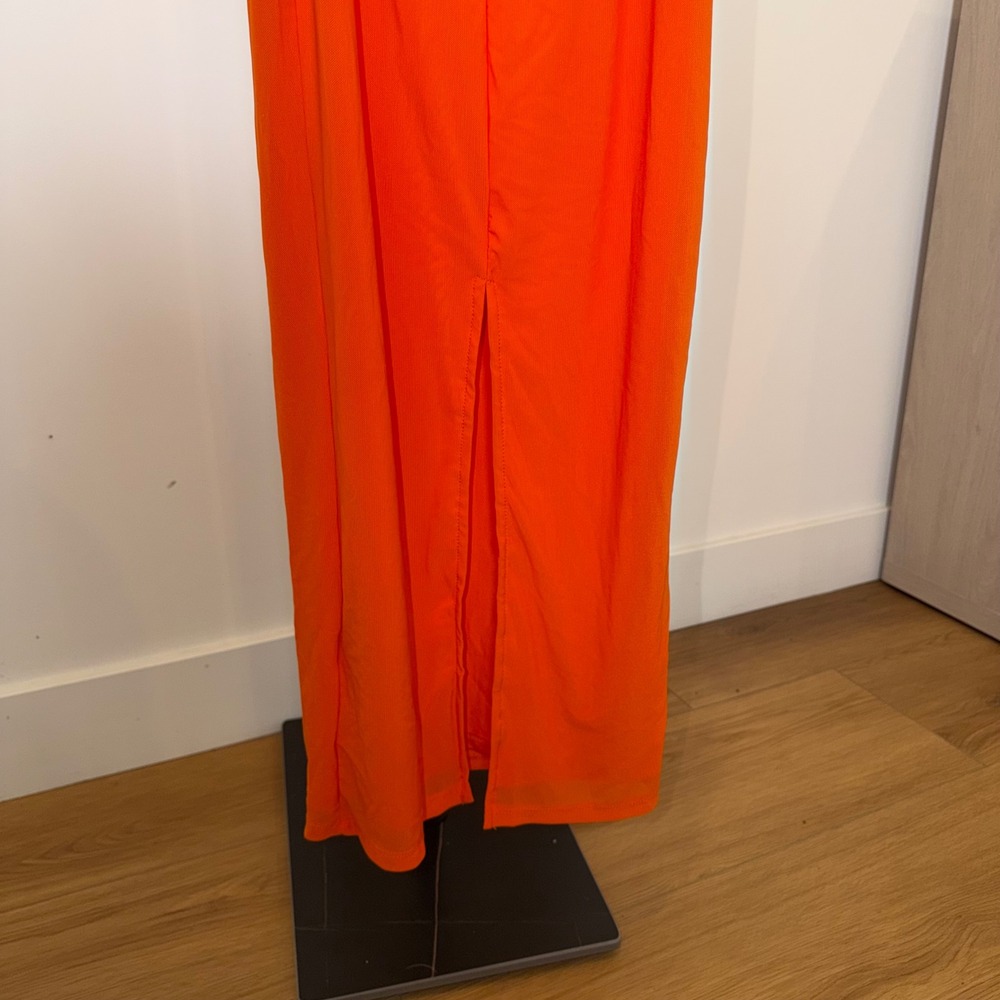 Orange Bodycon Maxi Dress Pink Lace Trim Underwire Cups Back Cutout Size S - Picture 5 of 7